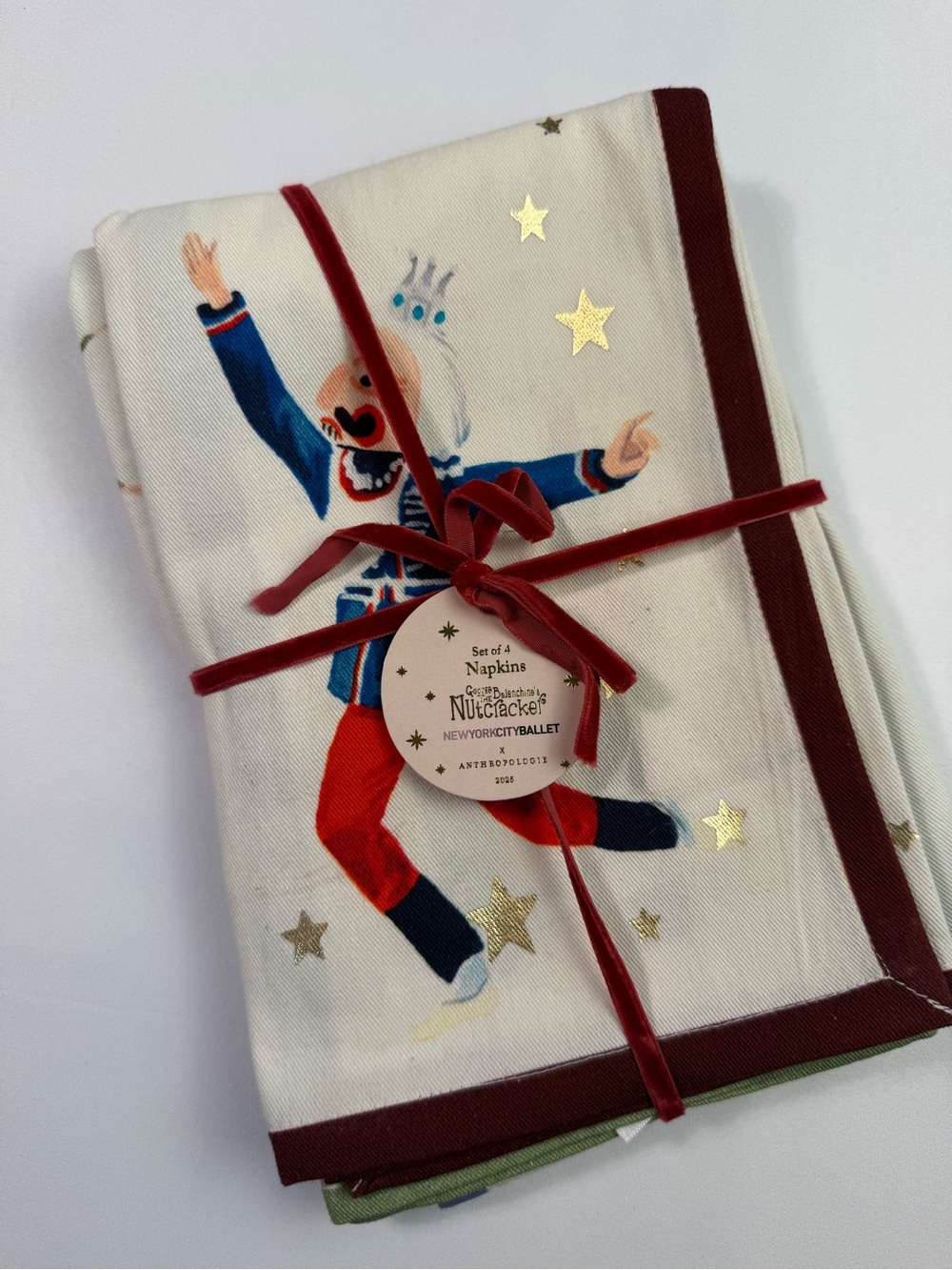 Anthropologie Nutcracker Ballet Napkins in Red, Blue, Gold, White